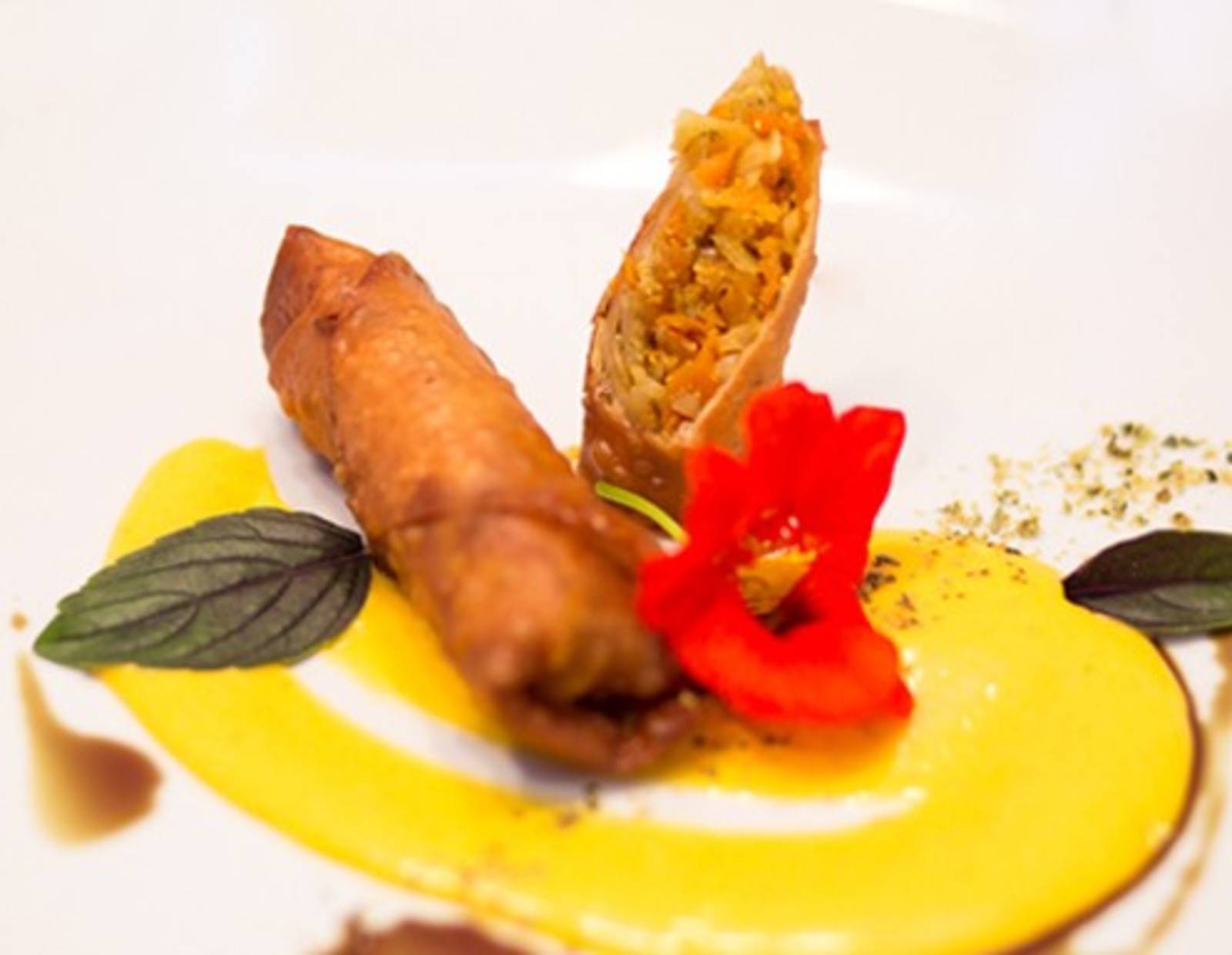 Steirische Frühlingsrolle mit Kürbis-Ingwerdip Rezept
