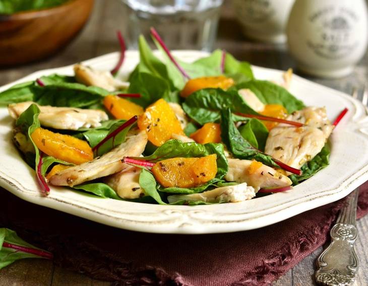Warmer Mangoldsalat mit Pute und Quitten Warmer Mangoldsalat mit Pute und Quitten