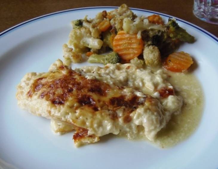 Hühner-Käse-Schnitzel aus dem Backrohr Hühner-Käse-Schnitzel aus dem Backrohr