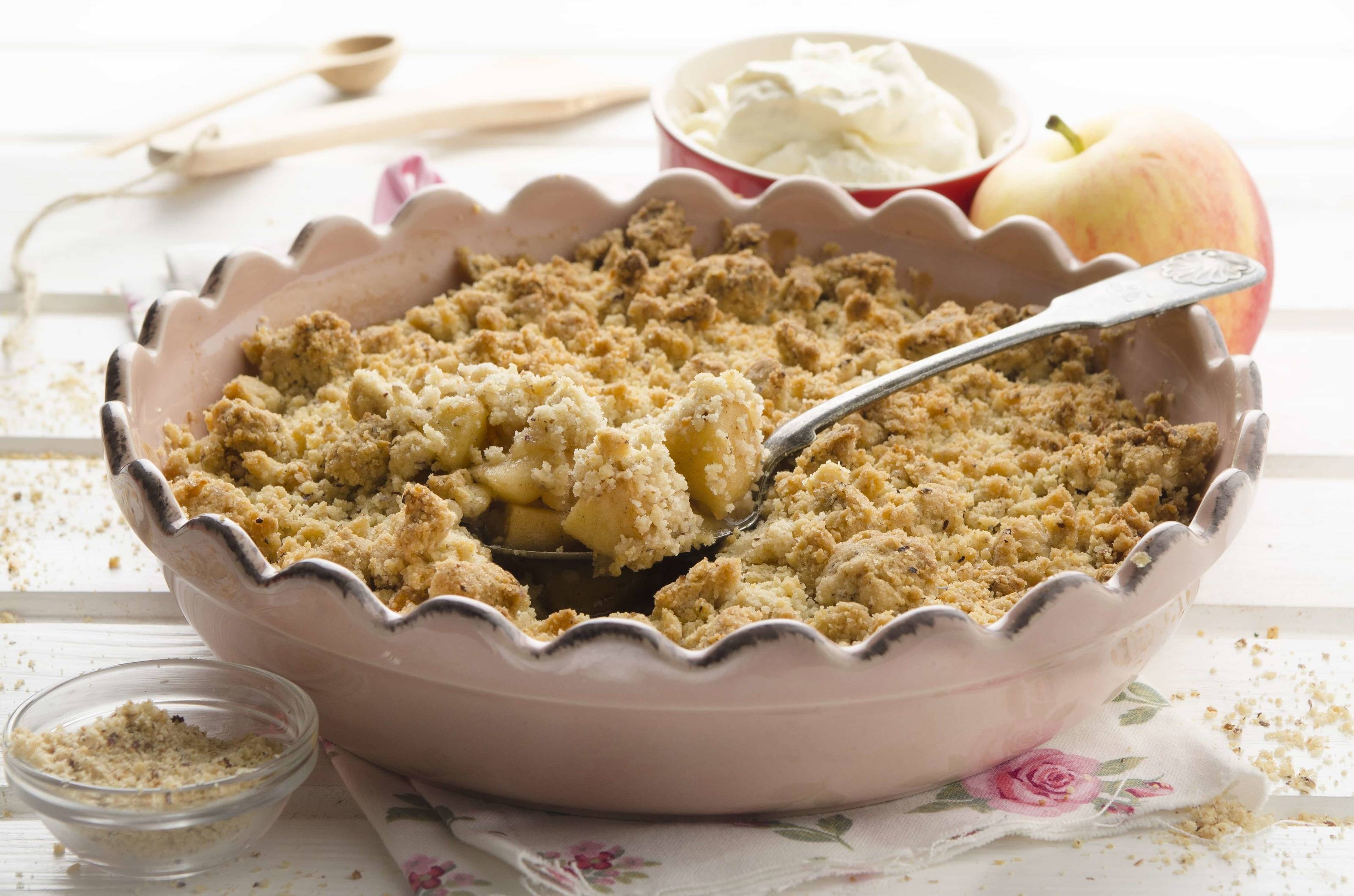 Apfelcrumble mit Ahornsirup-Obers Rezept