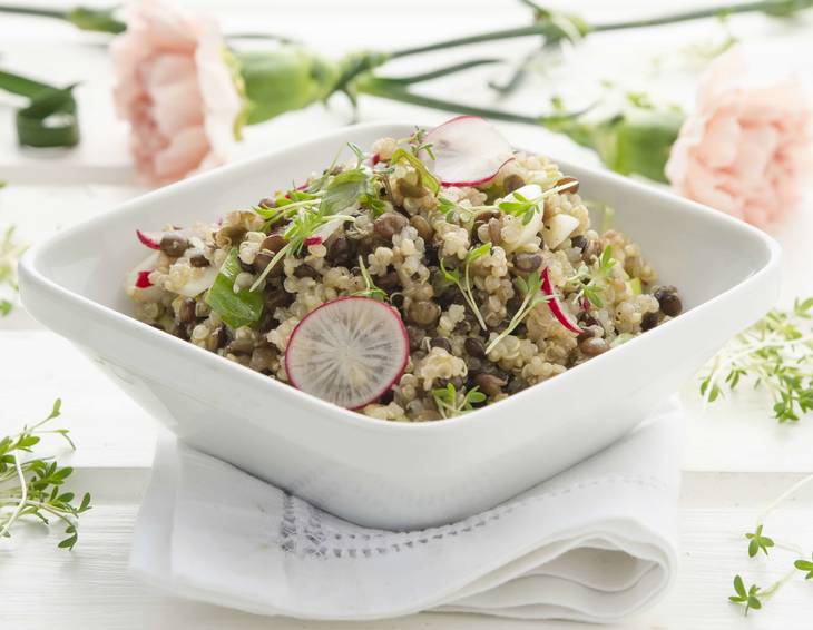 Quinoa-Linsen-Salat mit Radieschen und Zitronenmelisse